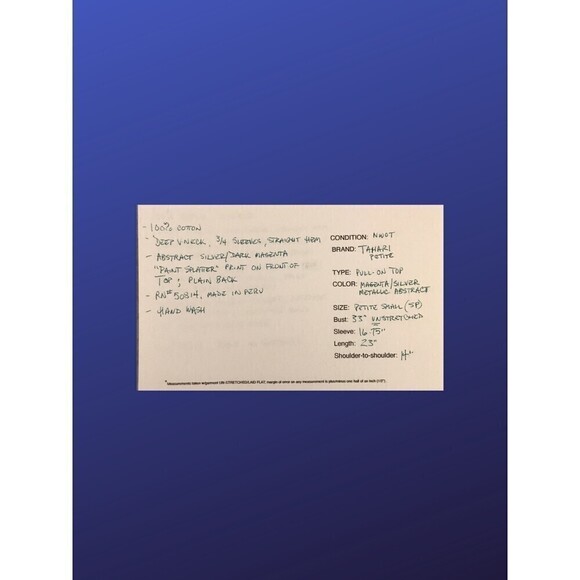 TAHARI PETITE Pull-on Top, MAGENTA/SILVER METALLIC, Women's Size SP, NWOT - Picture 9 of 9